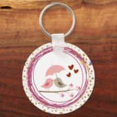 Porte-clés Oiseaux d'Amour Mignons sous un Paraplu (Recto)