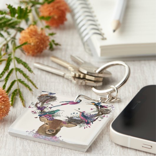 Porte-clés Oiseaux de cerfs, nids d'oiseaux tropicaux (Devant Droit)