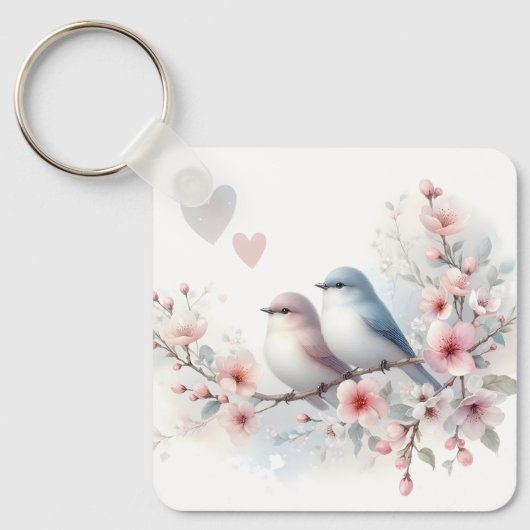 Porte-clés Oiseaux de l'amour romantique Branche de fleurs de (Recto)