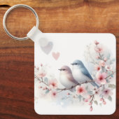 Porte-clés Oiseaux de l'amour romantique Branche de fleurs de (Recto)