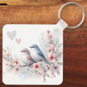 Porte-clés Oiseaux de l'amour romantique Branche de fleurs de (Verso)