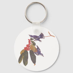 Porte-clés Oiseaux de Paruline Céruleenne d'Audubon avec baie