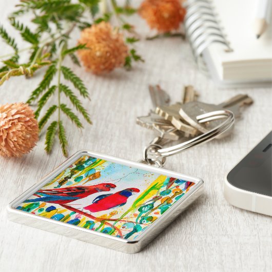 Porte-clés Oiseaux de Rosella dans l'art de l'aquarelle des a (Côté)