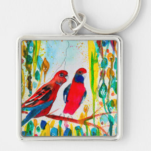 Porte-clés Oiseaux de Rosella dans l'art de l'aquarelle des a