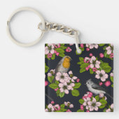 Porte-clés Oiseaux et fleurs en noir (Devant)
