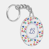 Porte-clés Oiseaux et fleurs printemps motif blanc (Devant gauche)