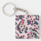 Porte-clés Oiseaux et fleurs roses (Devant)