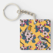 Porte-clés Oiseaux et fleurs sur le jaune (Devant)