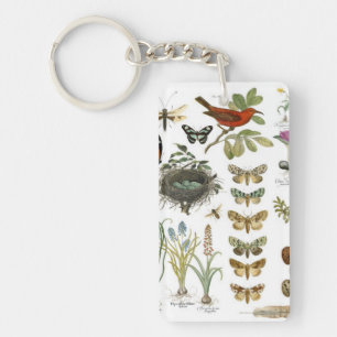 Porte-clés oiseaux et fleurs vintages