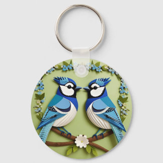 Porte-clés Oiseaux geai bleu en papier découpé