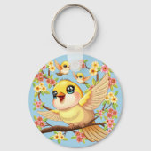 Porte-clés Oiseaux mignons et heureux parmi les fleurs du pri (Recto)