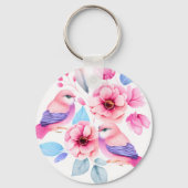 Porte-clés Oiseaux mignons et jolies fleurs (Verso)