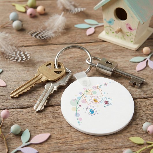 Porte-clés Oiseaux mignons gais en cages Porte - clé