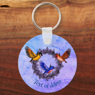 Porte-clés Oiseaux Sur Fleur Violet Wreath Personnalisé