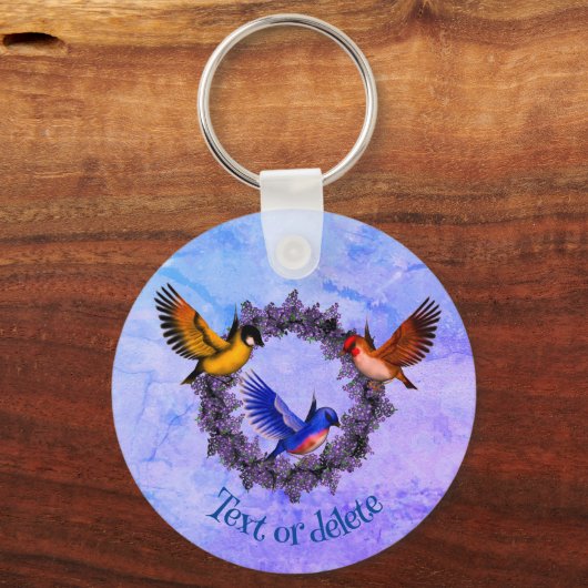 Porte-clés Oiseaux Sur Fleur Violet Wreath Personnalisé (Recto)