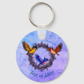 Porte-clés Oiseaux Sur Fleur Violet Wreath Personnalisé (Verso)