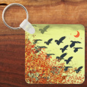 Porte-clés Oiseaux volant Lune rouge (Recto)