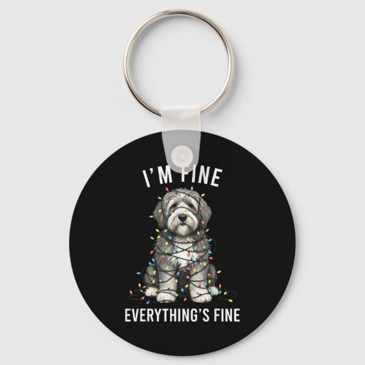 Porte-clés Old English Sheepdog Christmas I'm Fine Everything (Recto)