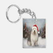 Porte-clés Old English Sheepdog en Noël de neige (Devant gauche)