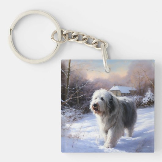 Porte-clés Old English Sheepdog Laisser neiger Noël (Devant)