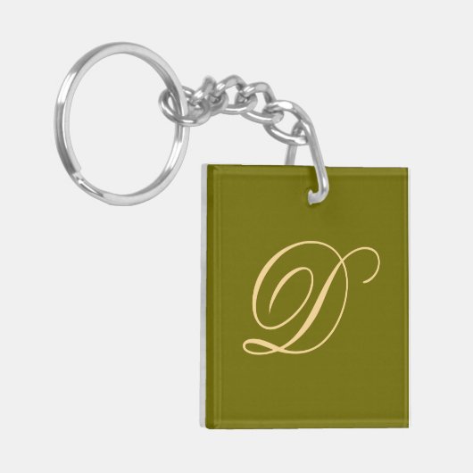 Porte-clés Olive Green Monogramme personnalisé Monogramme ini (Devant gauche)