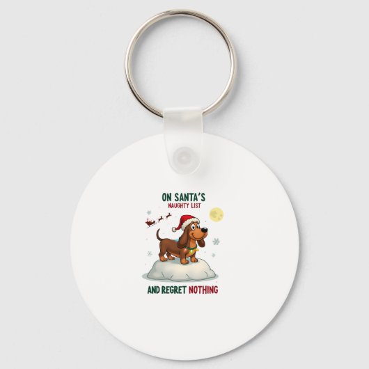 Porte-clés On Santa's Xmas Naughty List Regret Nothing Basset (Recto)