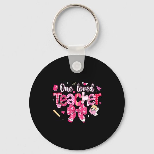 Porte-clés One Loved Teacher Coquette Bow Pencil Valentine Gi (Recto)