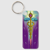 Porte-clés OR CADUCUS MÉDICALE SYMBOLE violet vert (Recto)
