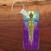 Porte-clés OR CADUCUS MÉDICALE SYMBOLE violet vert (Recto)
