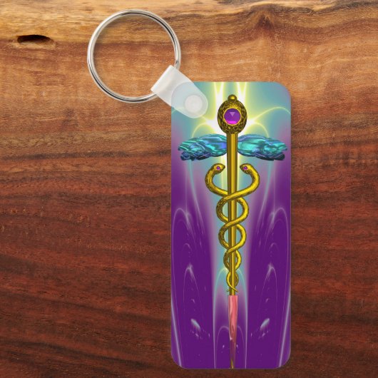 Porte-clés OR CADUCUS MÉDICALE SYMBOLE violet vert (Recto)