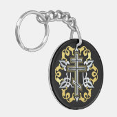 Porte-clés Or Croix Orthodoxe Avec Ornements (Devant gauche)