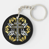 Porte-clés Or Croix Orthodoxe Avec Ornements (Dos)