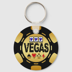 PORTE-CLÉS OR DE VEGAS ET JETON DE POKER NOIR