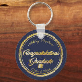 Porte-clés Or élégant | Classe de Casquette Bleu Grad Année (Recto)