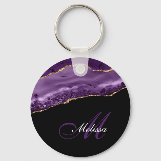 Porte-clés or élégant et violet agate monogramme (Recto)