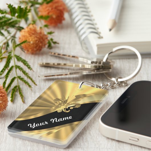 Porte-clés Or et fleur de lys noir (Devant droit)