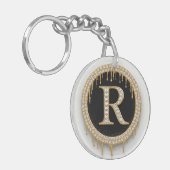 Porte-clés Or Initiale R Noir Objet de Famille (Devant gauche)