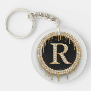 Porte-clés Or Initiale R Noir Objet de Famille