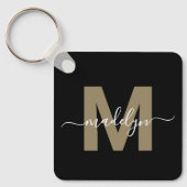 Porte-clés Or Noir Nom Élégant Monogramme (Recto)