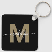 Porte-clés Or Noir Nom Élégant Monogramme (Dos)