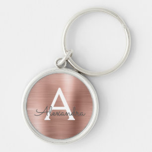 Porte-clés Or Rose Faux Acier Inoxydable Monogramme