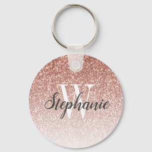Porte-clés Or rose moderne ombré faux paillettes monogramme