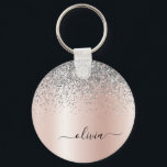 Porte-clés Or rose - Parties scintillant rose pâle Monogramme<br><div class="desc">Or rose - Blush Pink and Silver Faux Foil Metallic Sparkle Parties scintillant Brossé Métal Monogramme Nom Clés (Porte - clé). Cela rend le cadeau parfait pour 16 ans,  mariage,  douche nuptiale,  anniversaire,  baby shower ou bachelorette pour quelqu'un qui aime le luxe glam et les styles chic.</div>