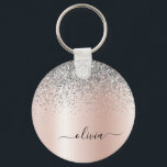 Porte-clés Or rose - Parties scintillant rose pâle Monogramme<br><div class="desc">Or rose - Blush Pink and Silver Faux Foil Metallic Sparkle Parties scintillant Brossé Métal Monogramme Nom Clés (Porte - clé). Cela rend le cadeau parfait pour 16 ans,  mariage,  douche nuptiale,  anniversaire,  baby shower ou bachelorette pour quelqu'un qui aime le luxe glam et les styles chic.</div>