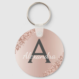 Porte-clés Or rose poudré Faux Monogramme en acier inoxydable