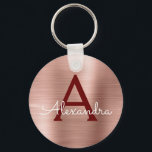 Porte-clés Or rose rose burgundy acier inoxydable Monogram<br><div class="desc">Rose safran - Or rose et burgundy Faux Métal Acier Inoxydable Élégant Porte-clés. Ces porte-clés peuvent être personnalisés pour inclure votre initiale et votre prénom. Ces porte-clés font de grands cadeaux d'anniversaire,  de douche de mariée ou de fête de bachelorette.</div>