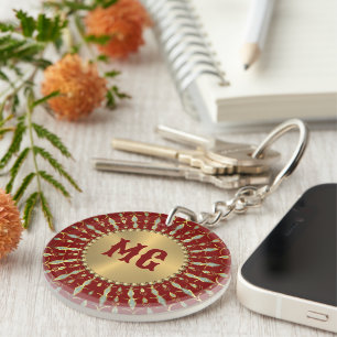 Porte-clés Or Rouge Blanc Diamants Monogramme Personnalisé
