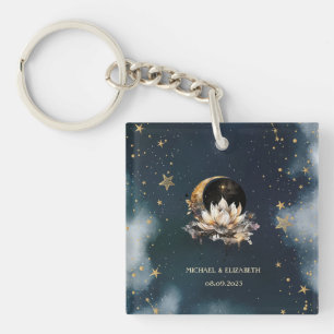 Porte-clés Or Soleil Céleste, Lune, Étoiles de Lotus Ciel de