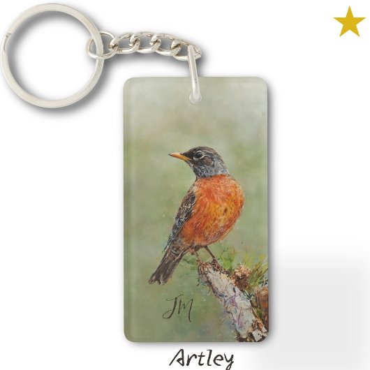 Porte-clés Orange American Robin Peinture Initiales