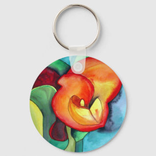 Porte-clés Orange Canna nénuphar art original aquarelle